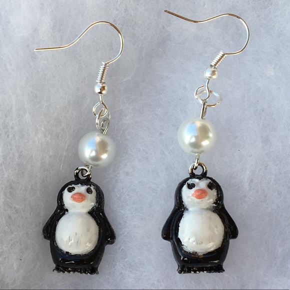 PeaceFrog Jewelry - White Glass Pearl Penguin Earrings